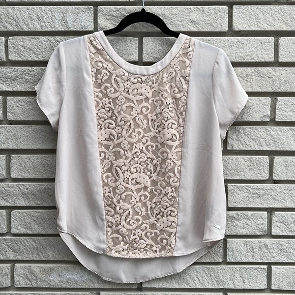 Guess Short Sleeve Blouse with Lace Panel Sz M - Picture 1 of 9